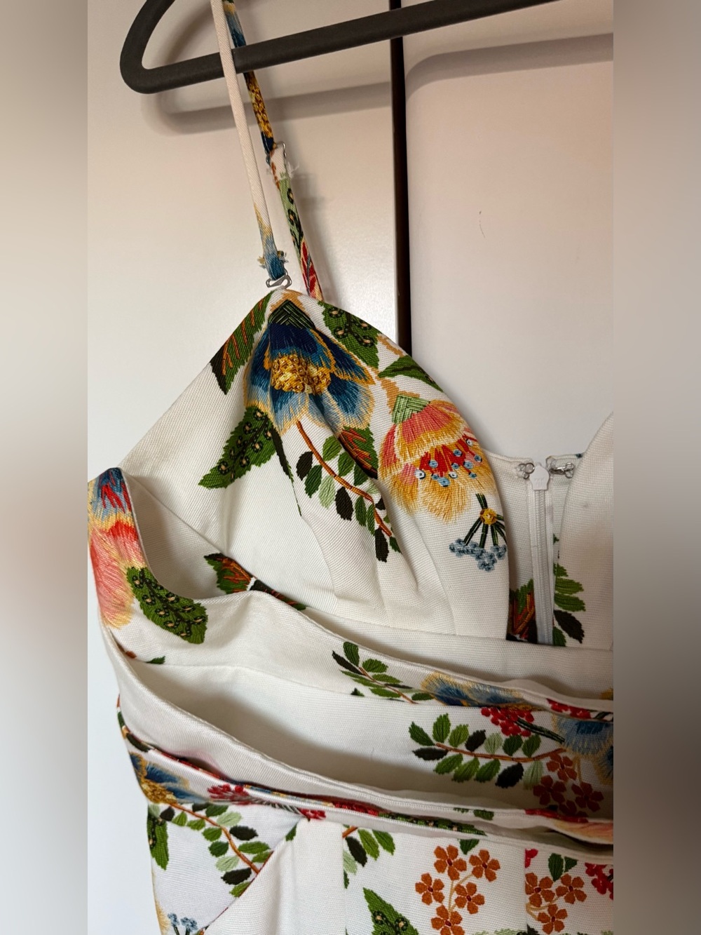 FARM Rio Strapless Floral Barrel-Leg Jumpsuit - White with Red, Orange & Blue - Picture 4 of 9
